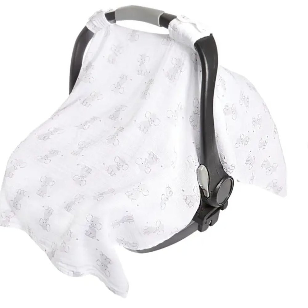 ⭐️ Aden + Anais Essentials Cotton car seat canopy safari babes-elephant